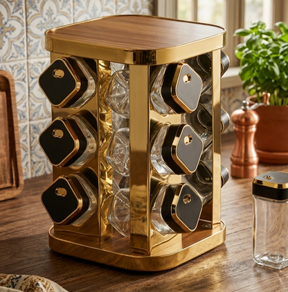 12 Piece piece marble spice rack with wooden top for stylish kitchen spice organization