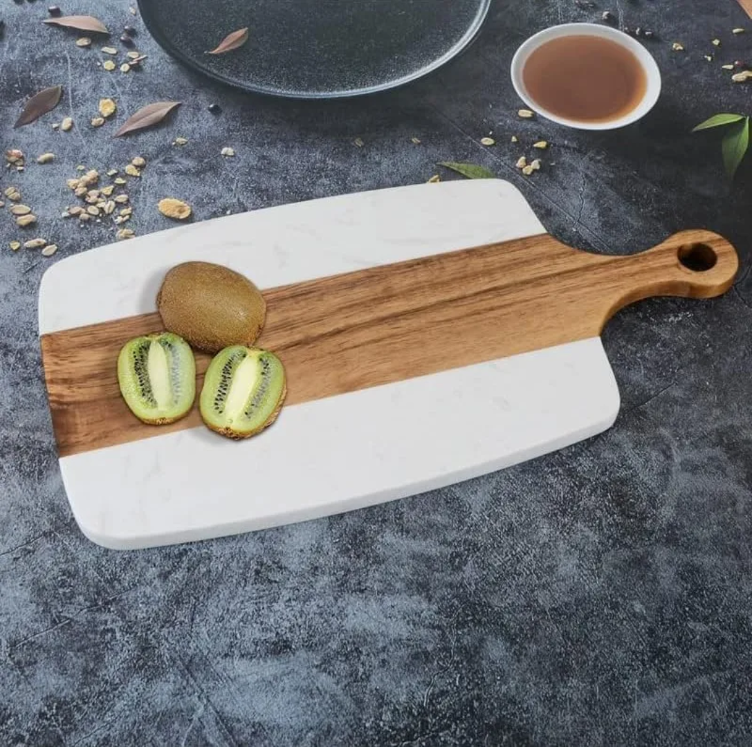 Acacia Wood Chop Board with Marble Inlay