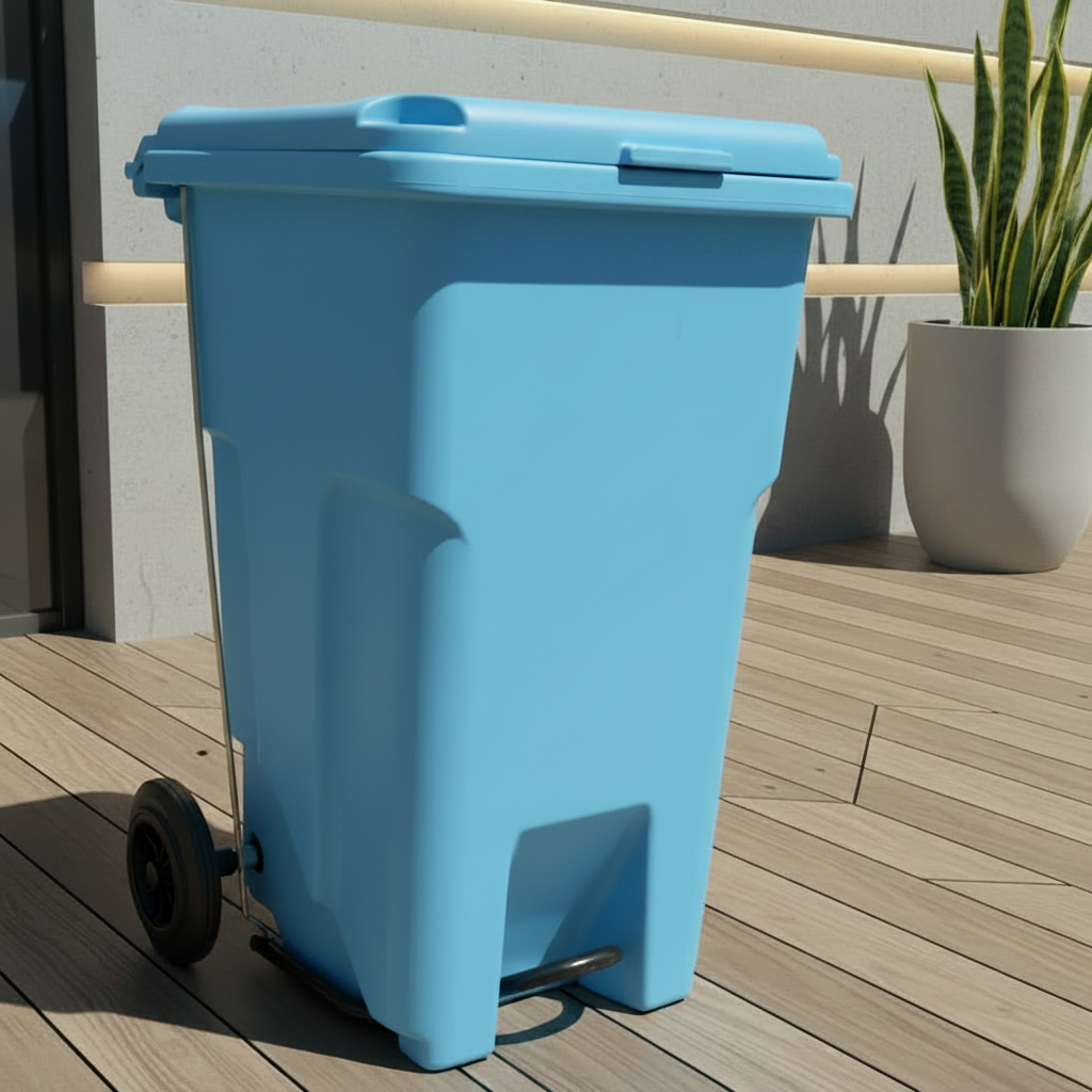 90L Wheeled Trash Bin with Foot Pedal and Handle — Blue, Green, Red, Black, Yellow