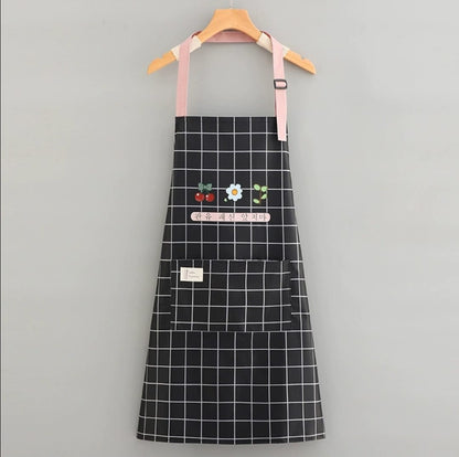 2Pcs Checked Floral Kitchen Apron With Hand Wipe Towel