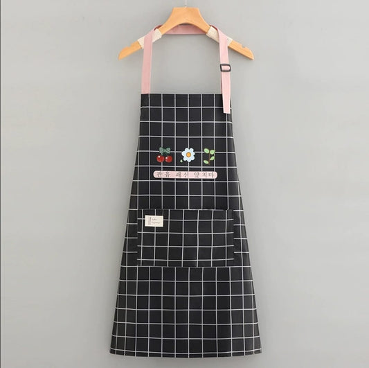 2Pcs Checked Floral Kitchen Apron With Hand Wipe Towel