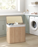 3-grid foldable bamboo laundry basket