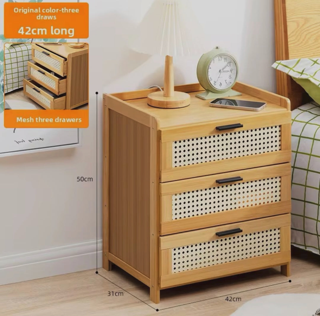 Bedside Cabinet with Rattan-Style Drawers