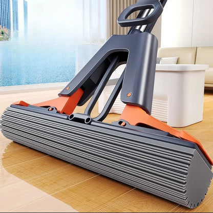 Self squeezing sponge mop designed for wood and slippery floors