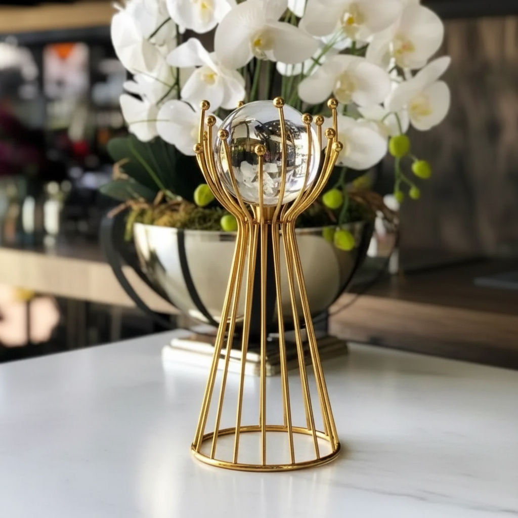 Crystal Ball Ornament with Gold Twisted Stand