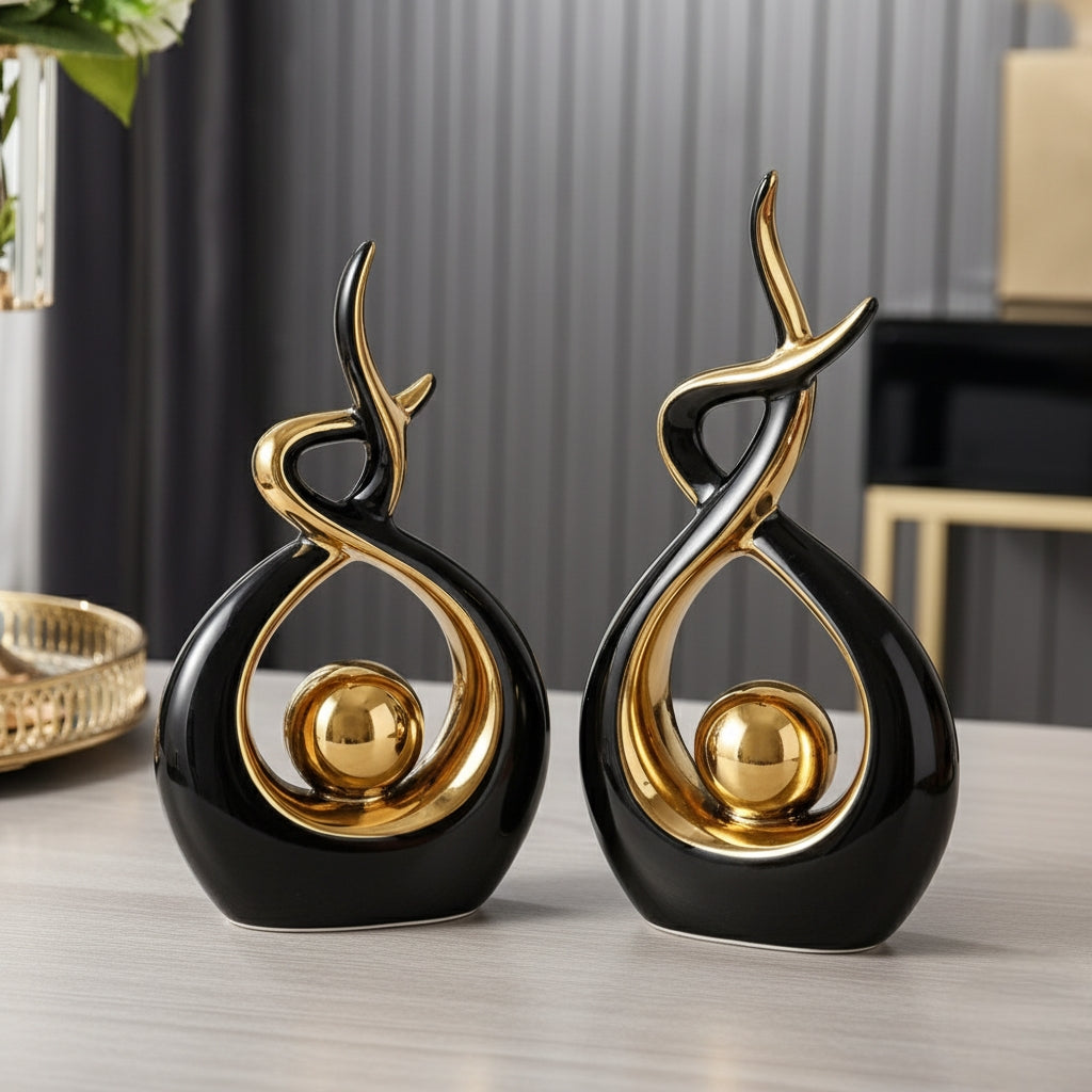 2 in 1 European green ceramic decor figurine set