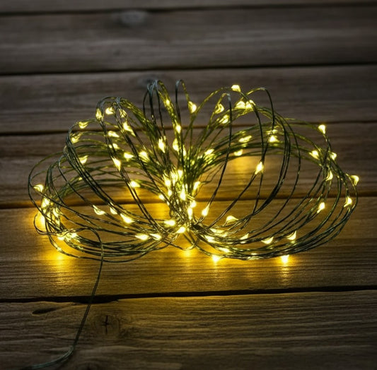 10 metre green LED string light with 100 battery operated bulbs