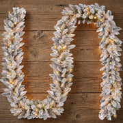 2.7m Fully Snow Flocked Christmas Garland with 10m Lights