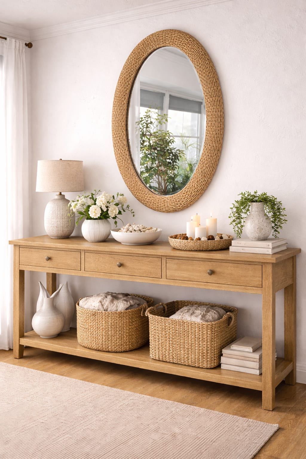 Oval Rattan Bamboo Decorative Mirror