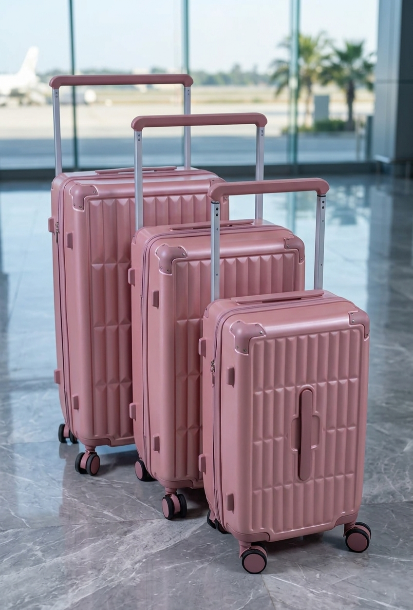 3-Piece unbreakable PC suitcase set with spinner wheels and telescopic handles