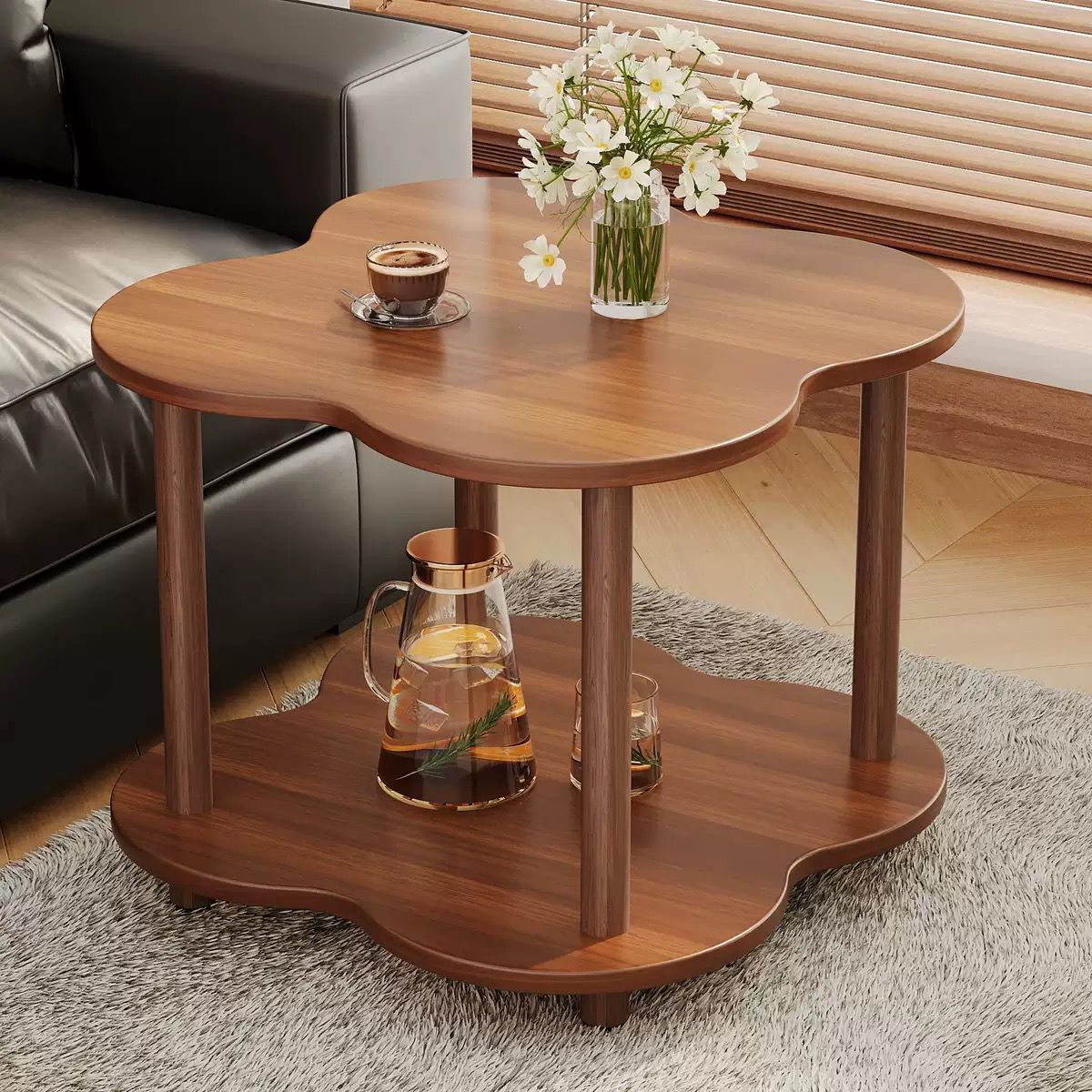 Wooden Flower-Shaped Vintage Side Table