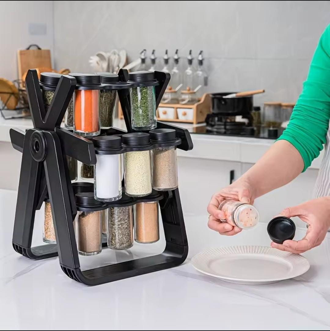 Rotary Seasoning Rack With 18 Jars