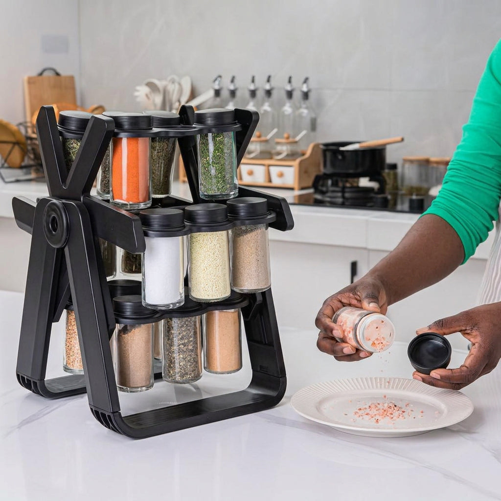 Rotary Seasoning Rack With 18 Jars