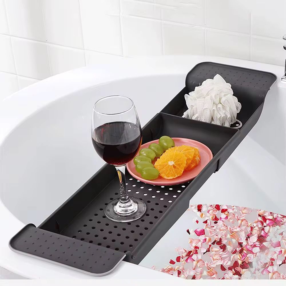 Expandable Black Bathtub Caddy Tray