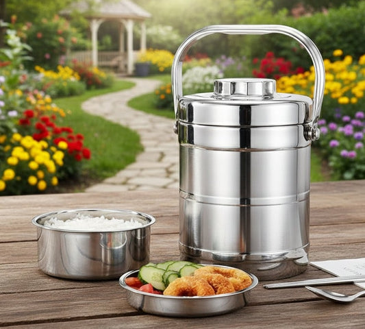 1.4L stainless steel 3-in-1 food flask lunchbox with separate compartments