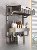 2-Layer Bathroom Towel Rack With Shelf, Hook, And Accessories Holder