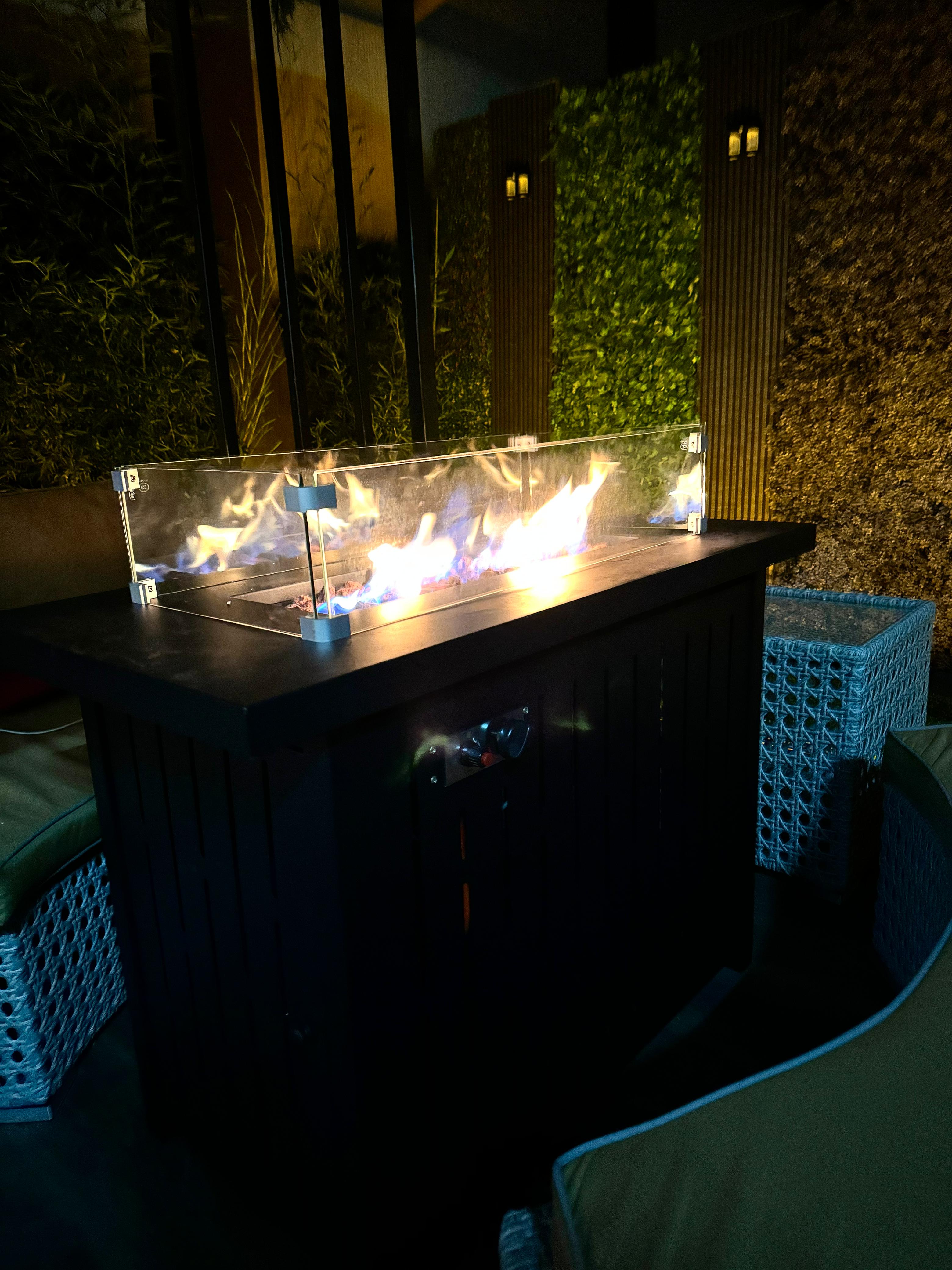 Outdoor Propane Gas Fire Pit Table – 50,000 BTU with Glass Wind Guard