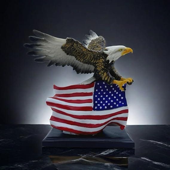 American Bald Eagle with American Flag Figurine