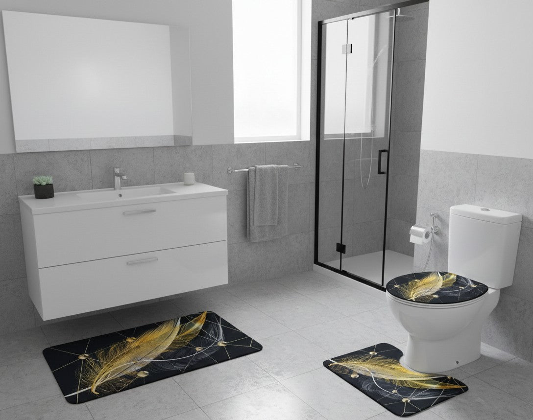 Heavy Grip 3pcs 3D Toilet Mat Set