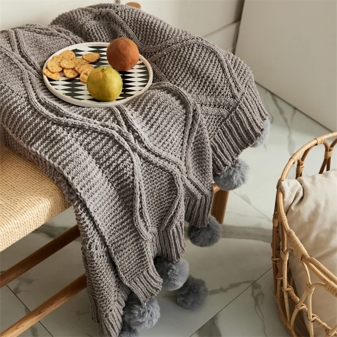 Nordic Knitted Cotton Sofa Cover With Tassel