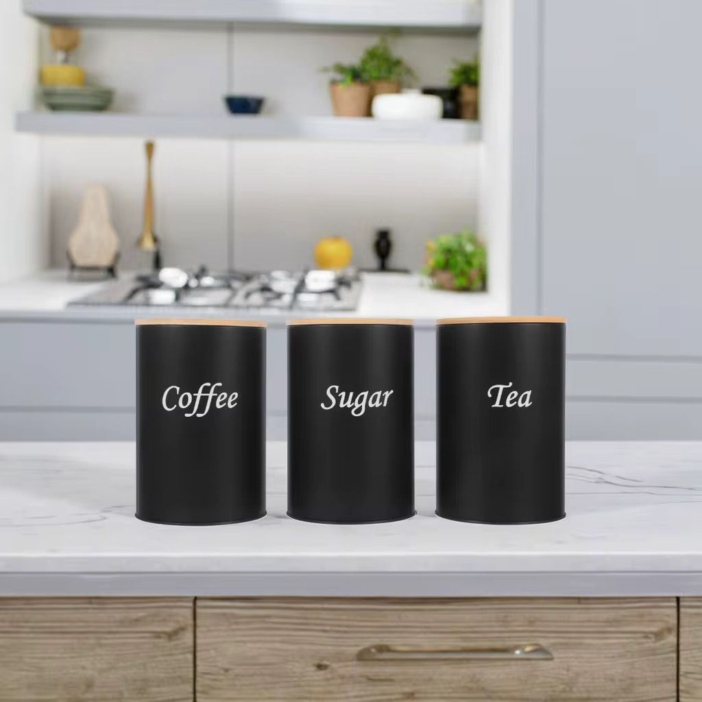 3 Piece airtight canister set with bamboo lids for modern kitchen storage and food organization