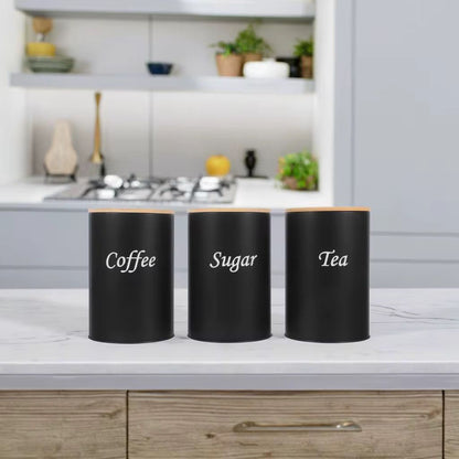 3 Piece airtight canister set with bamboo lids for modern kitchen storage and food organization