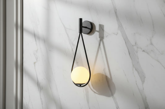 Tall black wall lamp with white glass shade, modern E27 indoor decorative lighting fixture