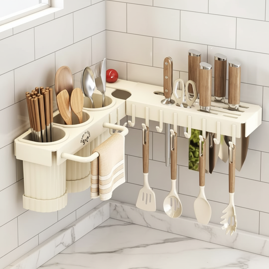 Multifunctional Wall Mounted Cutlery Storage Rack