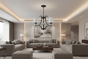 3 Light ceiling lamp with iron frame and fabric shades in black and grey for modern indoor lighting