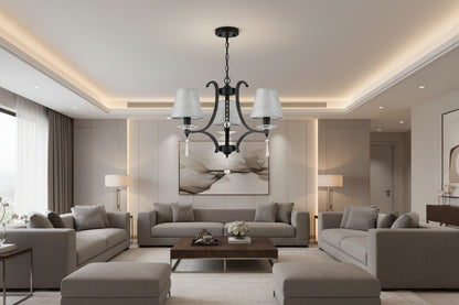 3 Light ceiling lamp with iron frame and fabric shades in black and grey for modern indoor lighting