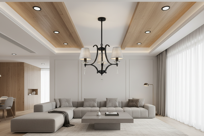 Black/Grey Pendant Lamp With Fabric Shades-PL 7045-14-03-BK