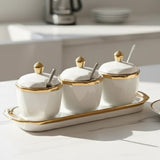 3-Piece Hexagonal Sugar Dish Set With Tray