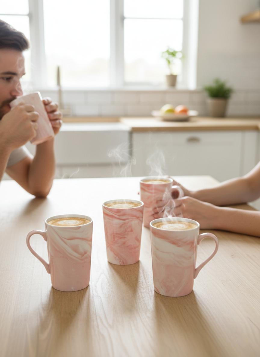 6Pcs Pink Smooth Mugs