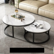 Pure marble nesting coffee table set white on black legs