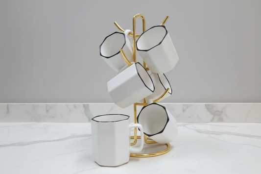 6-Piece unique ceramic mugs set 350 ml for tea and coffee