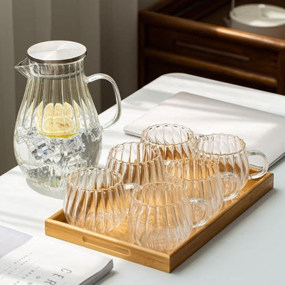 Stripped pumpkin transparent 9-piece teapot and cup set for hot and cold drinks