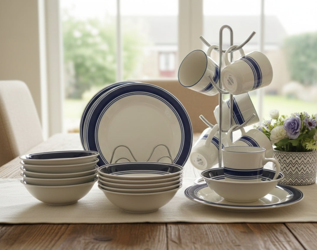 18Pcs Blue Rim Ceramic Dinner Set