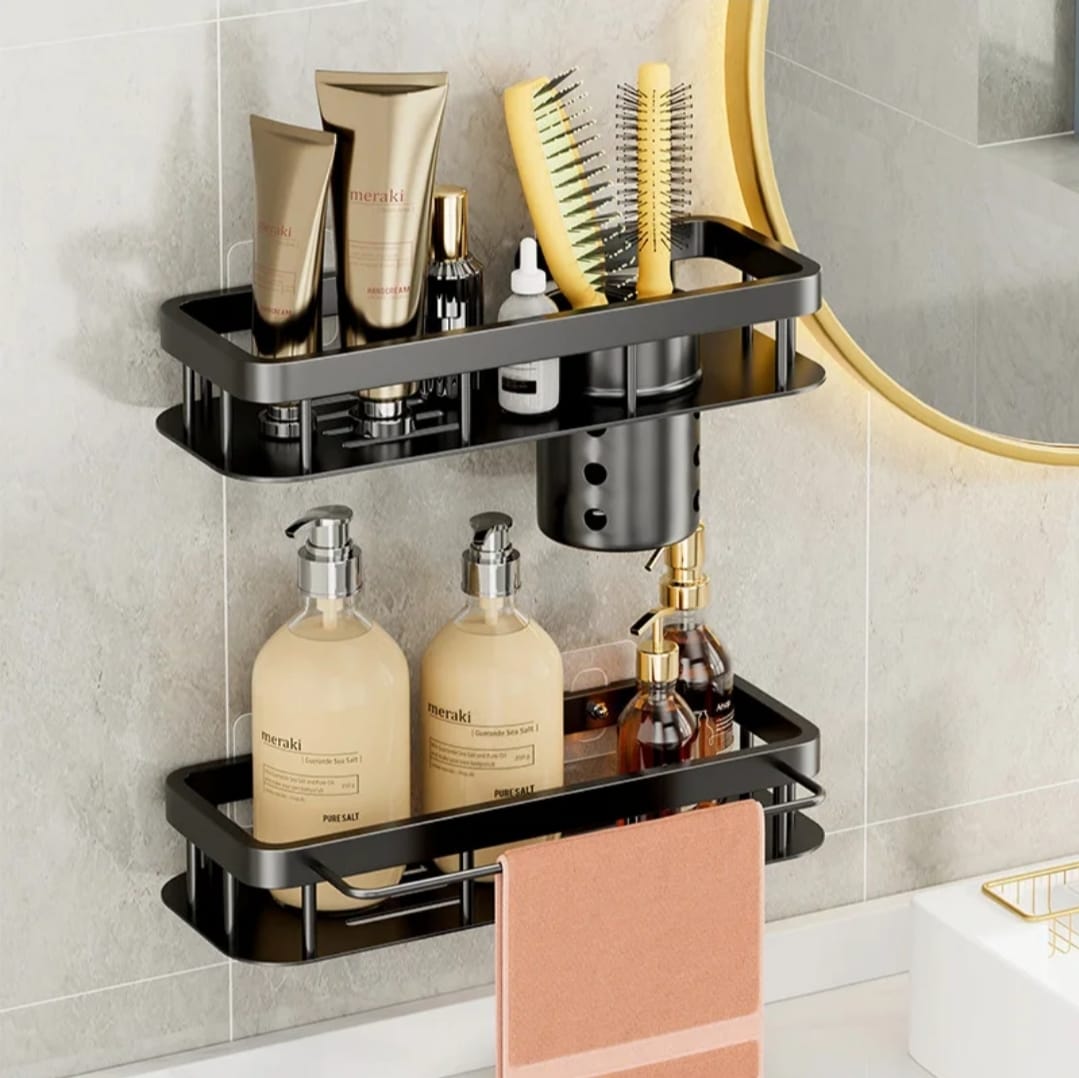 2 Pcs Aluminum Alloy Rectangular Shelf with Towel Holder