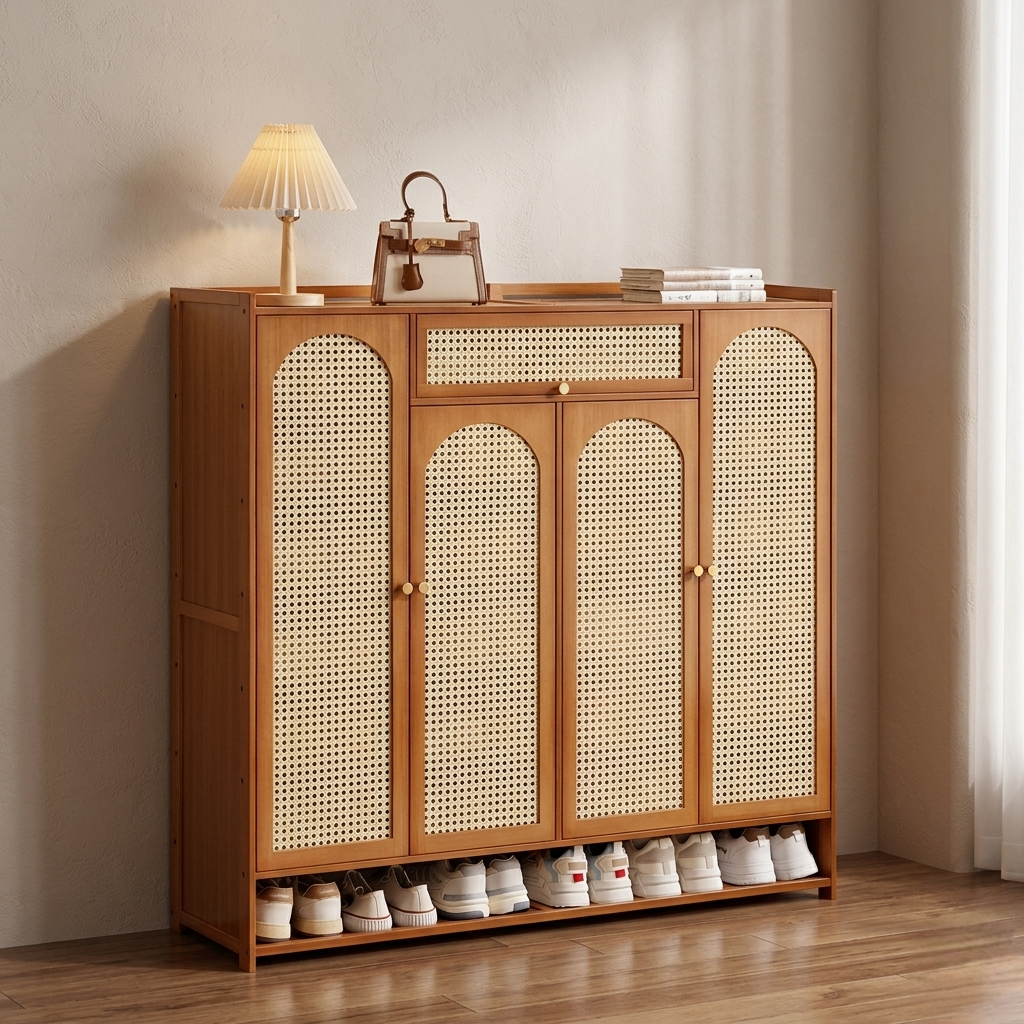 Wooden Bamboo Shoe Rack & Storage Cabinet