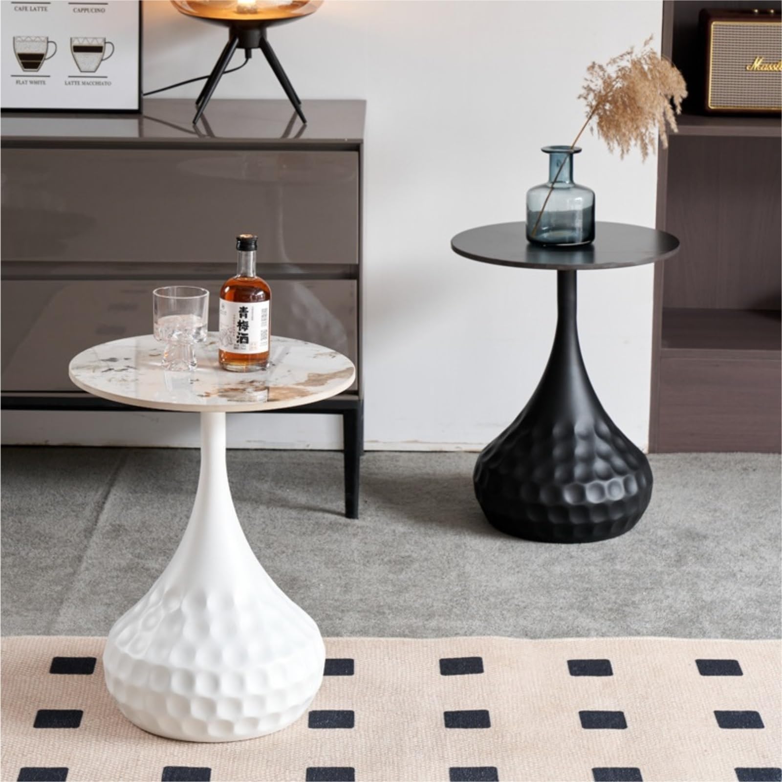 Marble and steel side stool modern accent furniture with marble top and metal frame for living room bedroom office and contemporary home décor