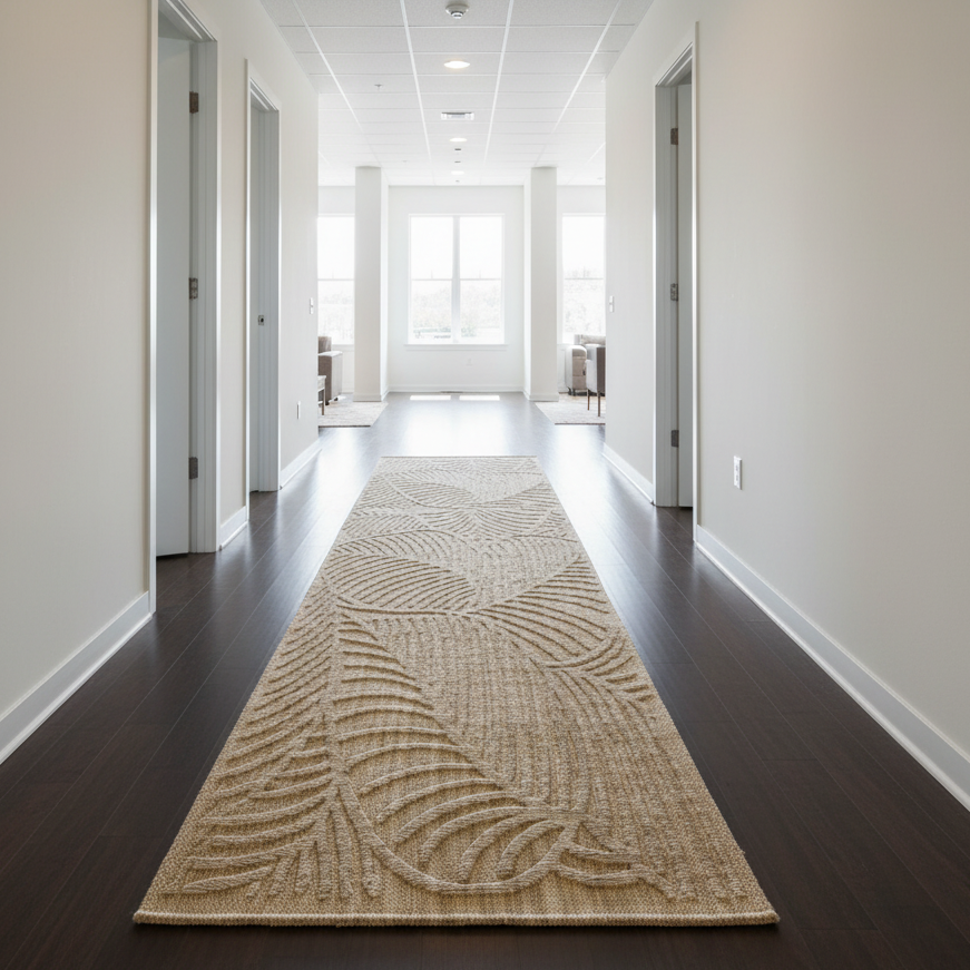Timeless Woven Art Deco Leaf Corridor Runner Rug - Beige Raised Arch Pattern KBLOOM04 #T08