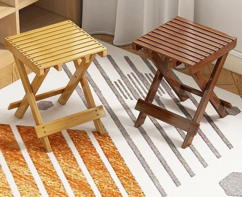 Foldable bamboo stool for indoor and outdoor use as a footrest or small seat
