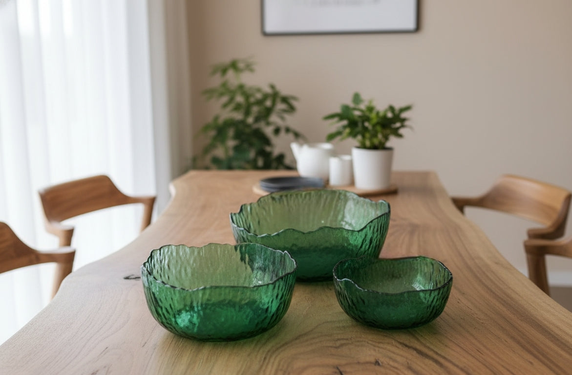 3Pcs Glass Salad and Fruit Bowl Set