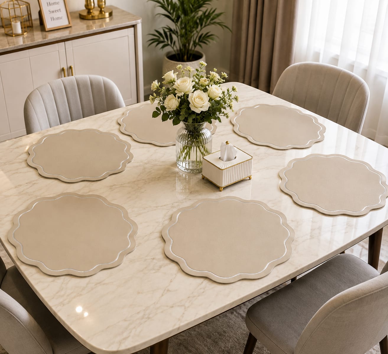 6Piece Round Faux Leather Dining Table Mats 38 cm