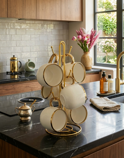 6 Pieces Pot Shaped Mugs With Gold Rim
