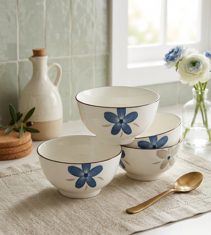 6-Piece blue ceramic bowl set for serving soup cereal and snacks