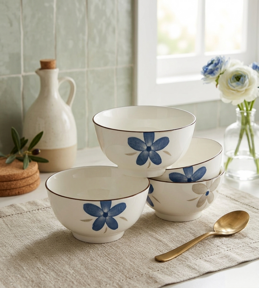 6-Piece blue ceramic bowl set for serving soup cereal and snacks