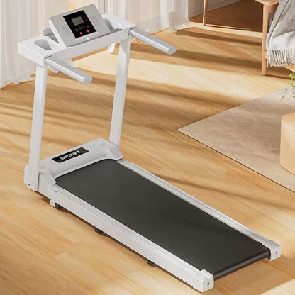 Foldable walking pad treadmill with Bluetooth, manual incline, and safety bars, compact home fitness machine in black or white. 🏃‍♀️
