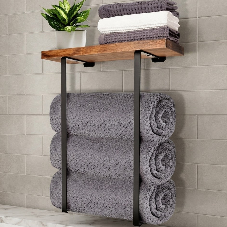 Wall Mounted Bamboo Towel Storage Holder