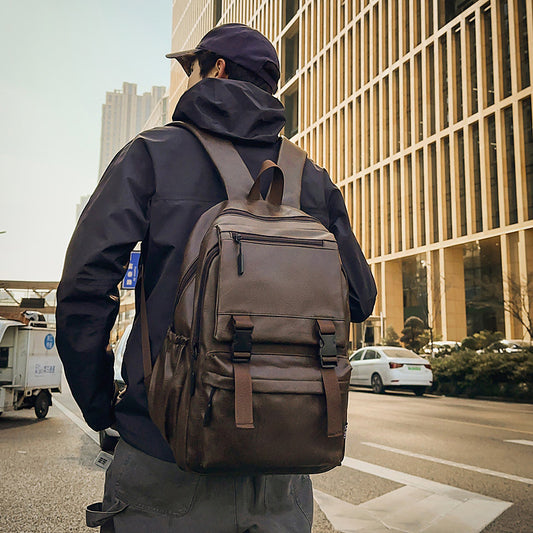 PU leather laptop backpack water resistant, classic large capacity business travel school bag